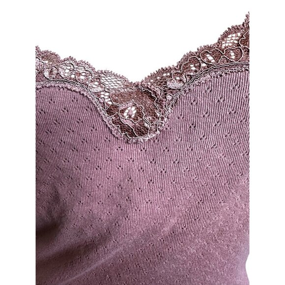 Moda International Pink Lace-Trimmed Camisole Top Medium 100% Cotton Coquette - Picture 12 of 15